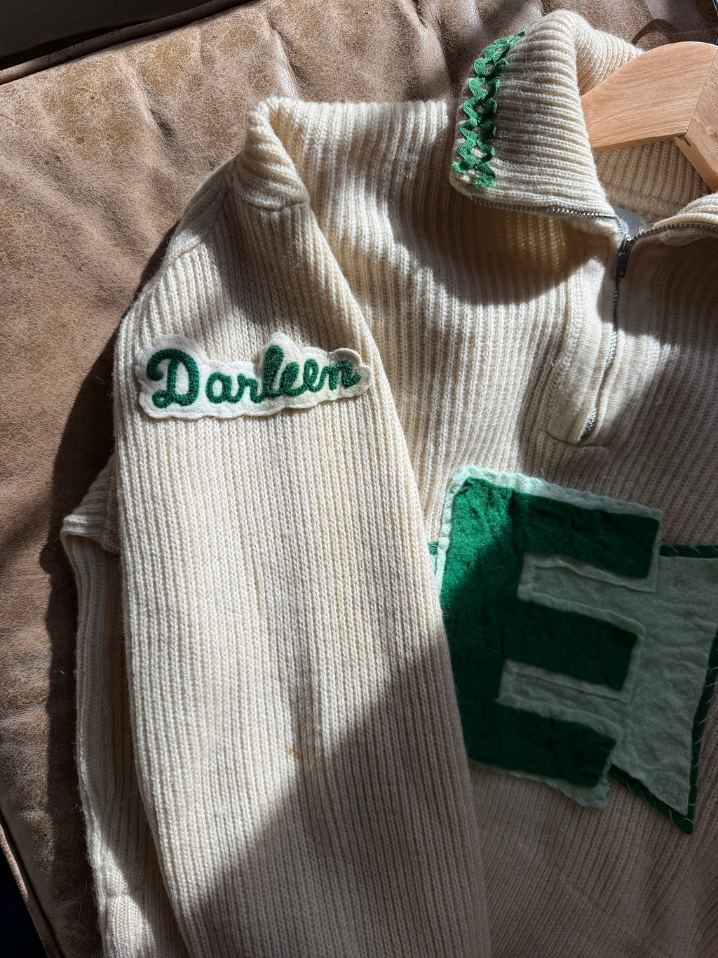 1940’s Wool Collegiate Half-Zip Varsity Sweater