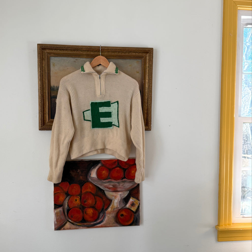 1940’s Wool Collegiate Half-Zip Varsity Sweater