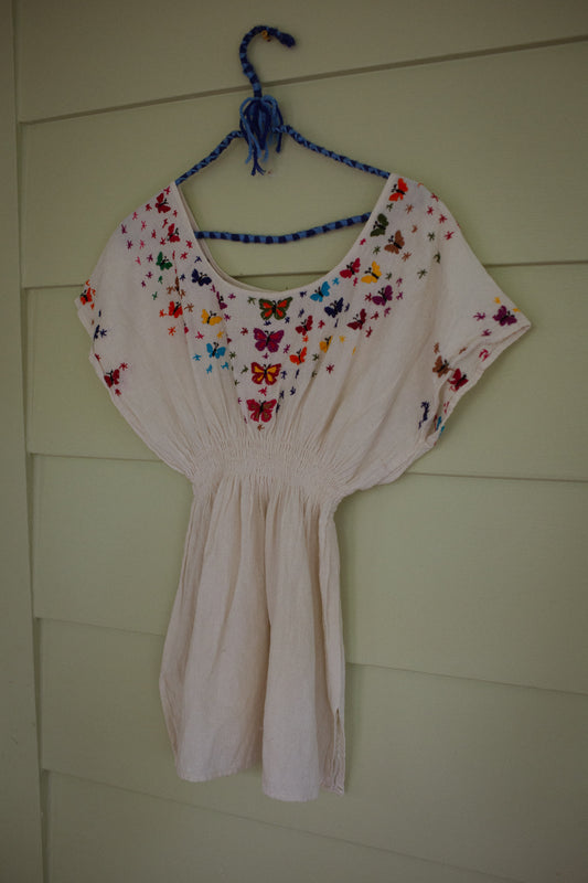 1970's Mexican Hand Embroidered Butterfly Smock