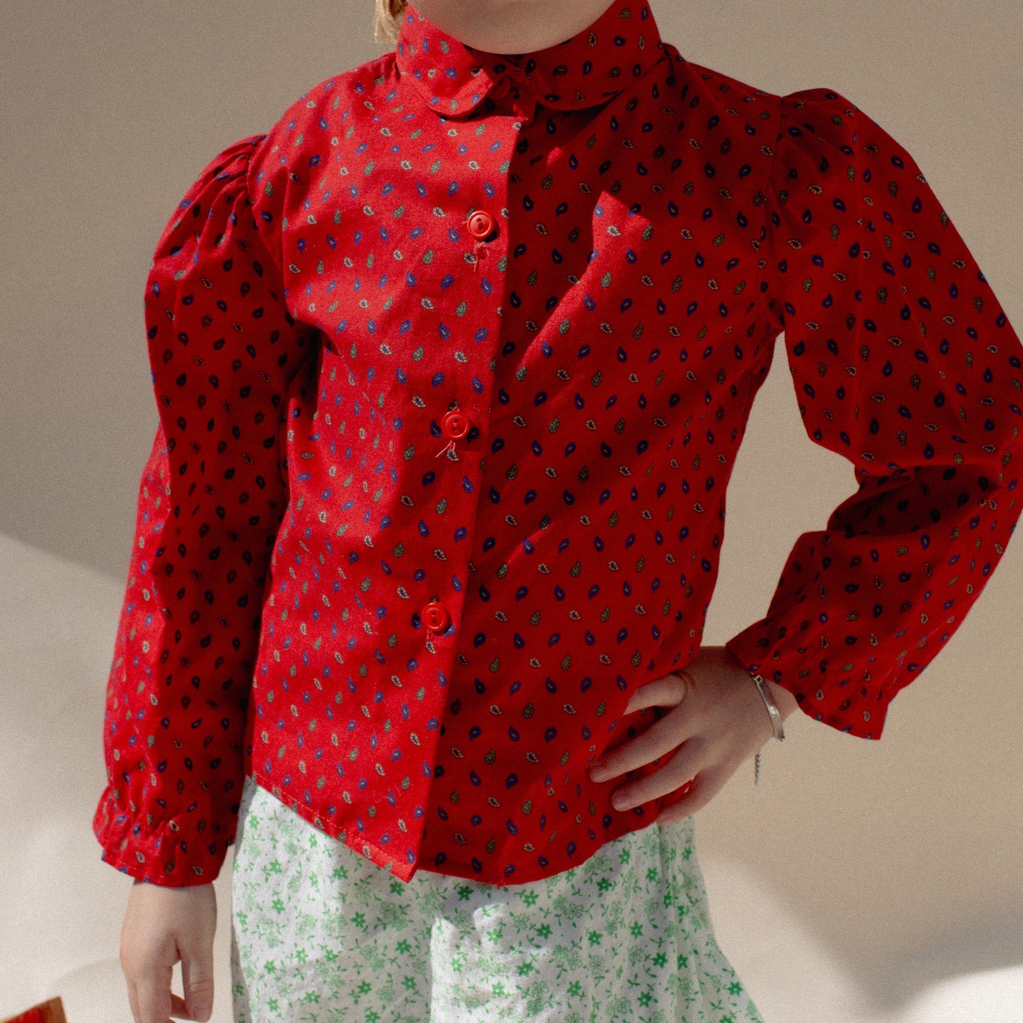 1980's Red Ruffle Sleeve Toddler Blouse