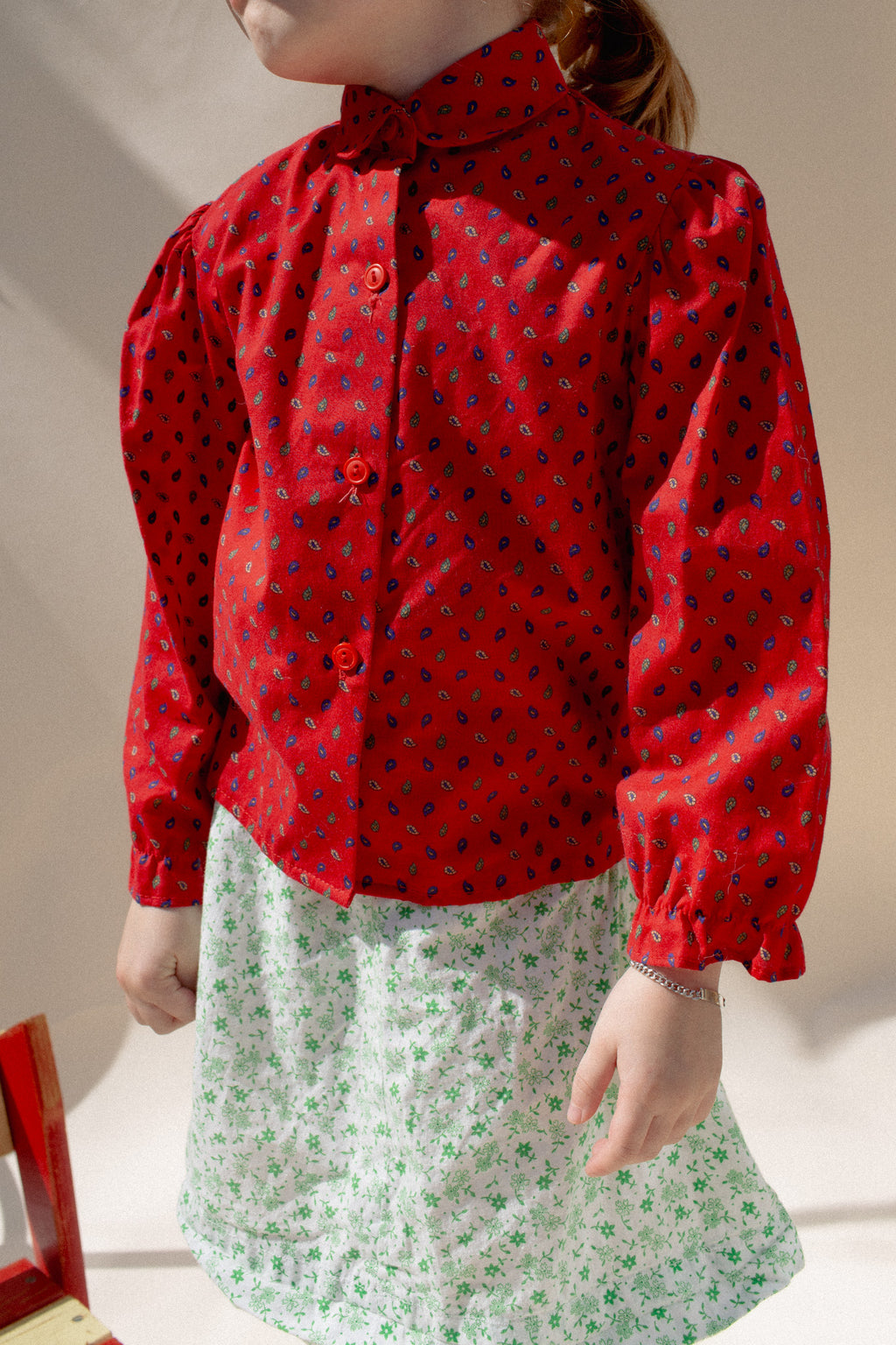 1980's Red Ruffle Sleeve Toddler Blouse