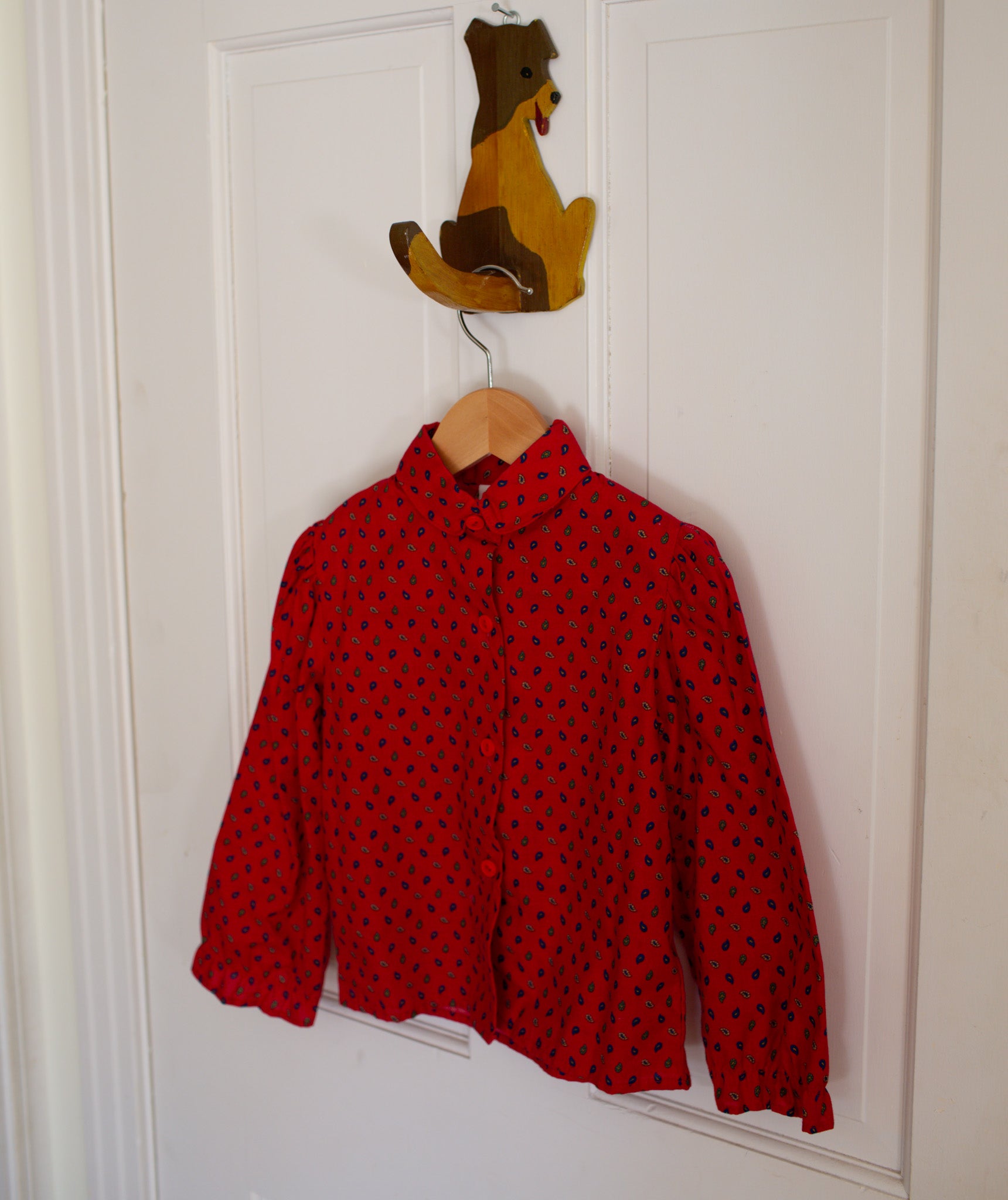 1980's Red Ruffle Sleeve Toddler Blouse