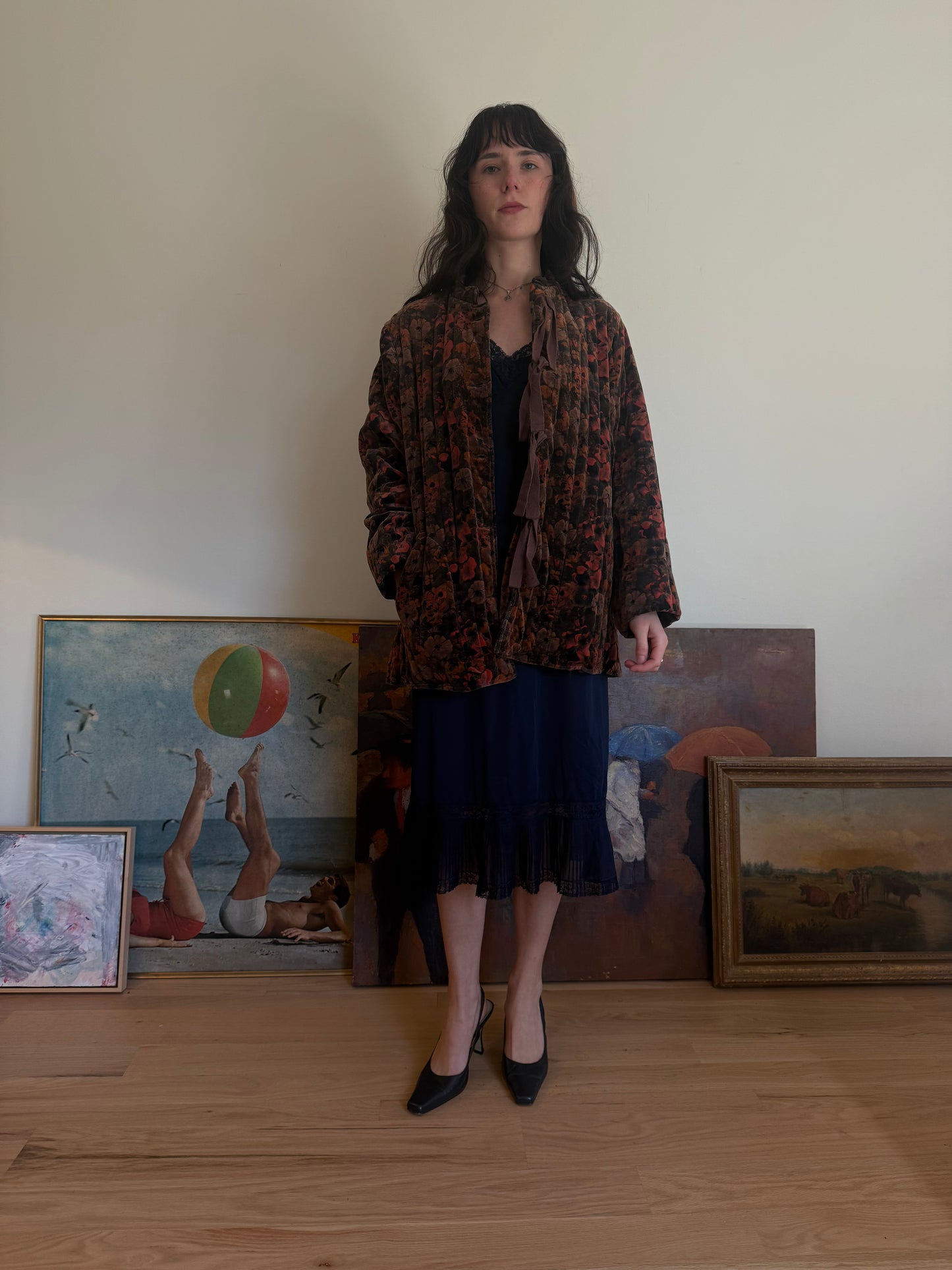 1970's Floral Velvet Tie-Front Jacket