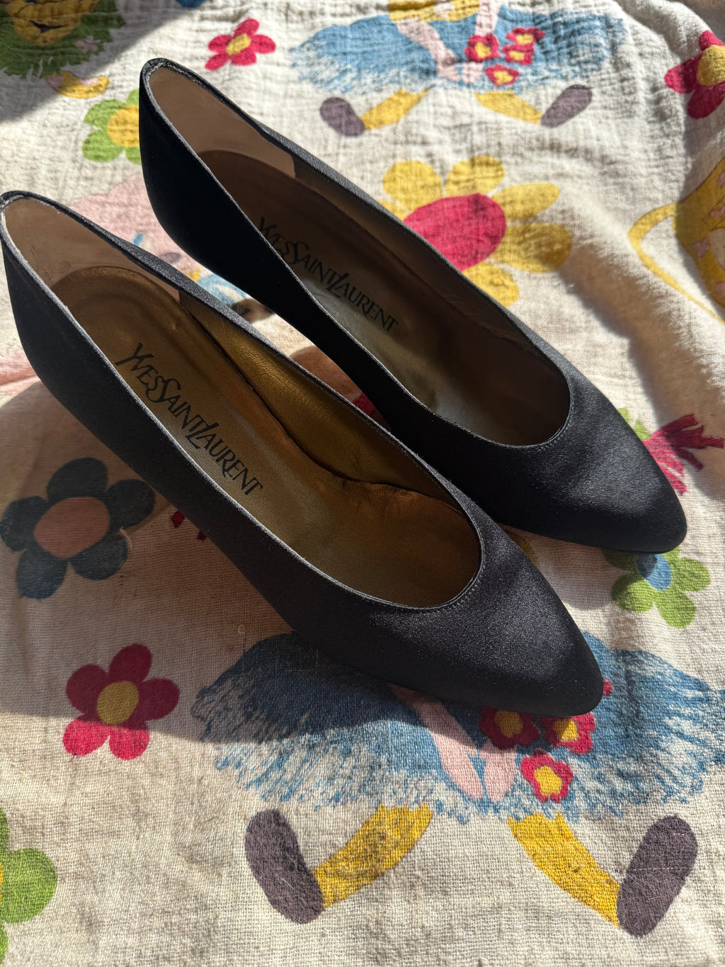 90’s Yves Saint Laurent Satin Black Pumps