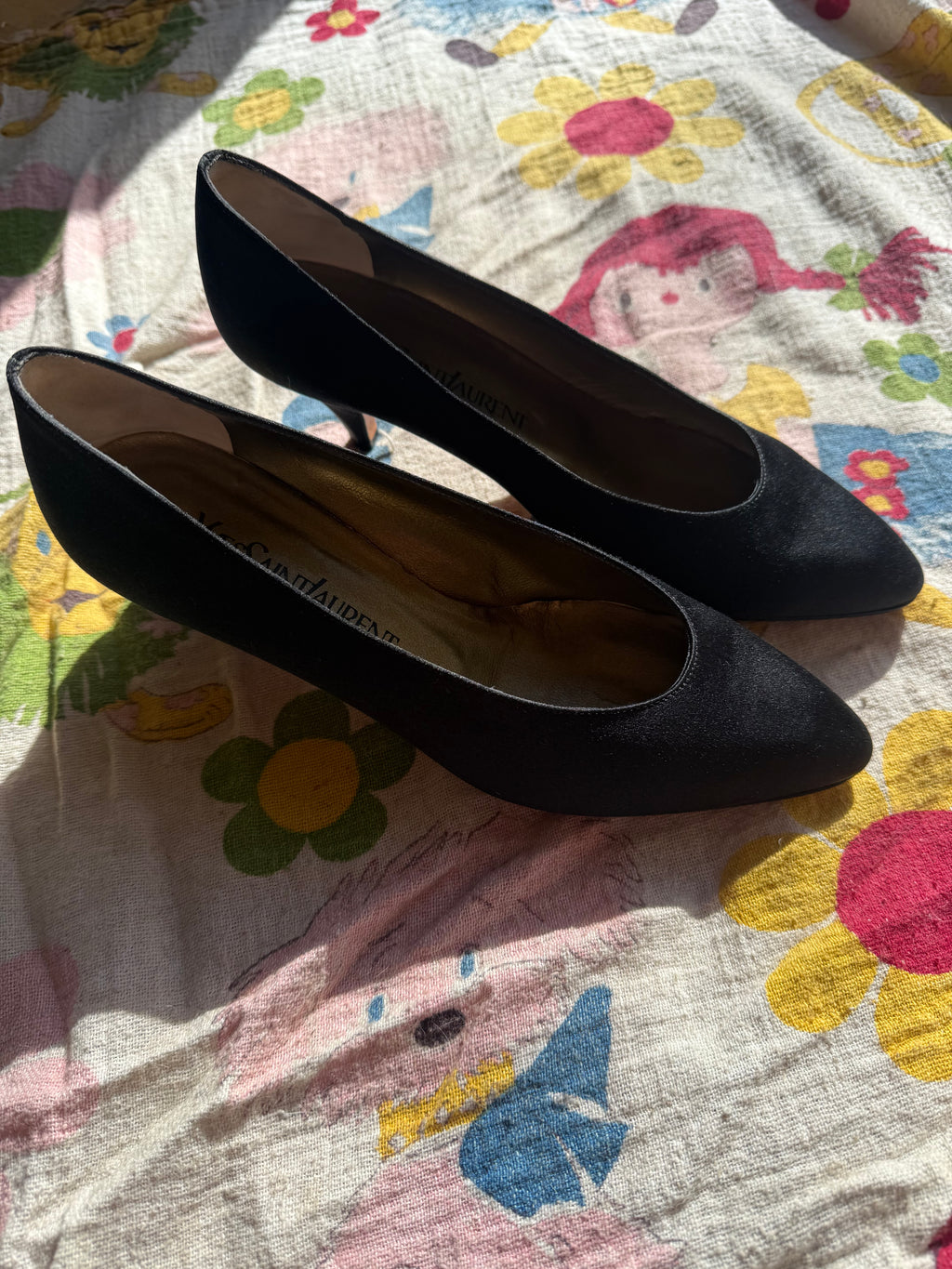 90’s Yves Saint Laurent Satin Black Pumps