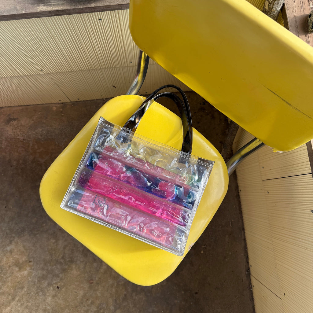 y2k purse on yellow chair