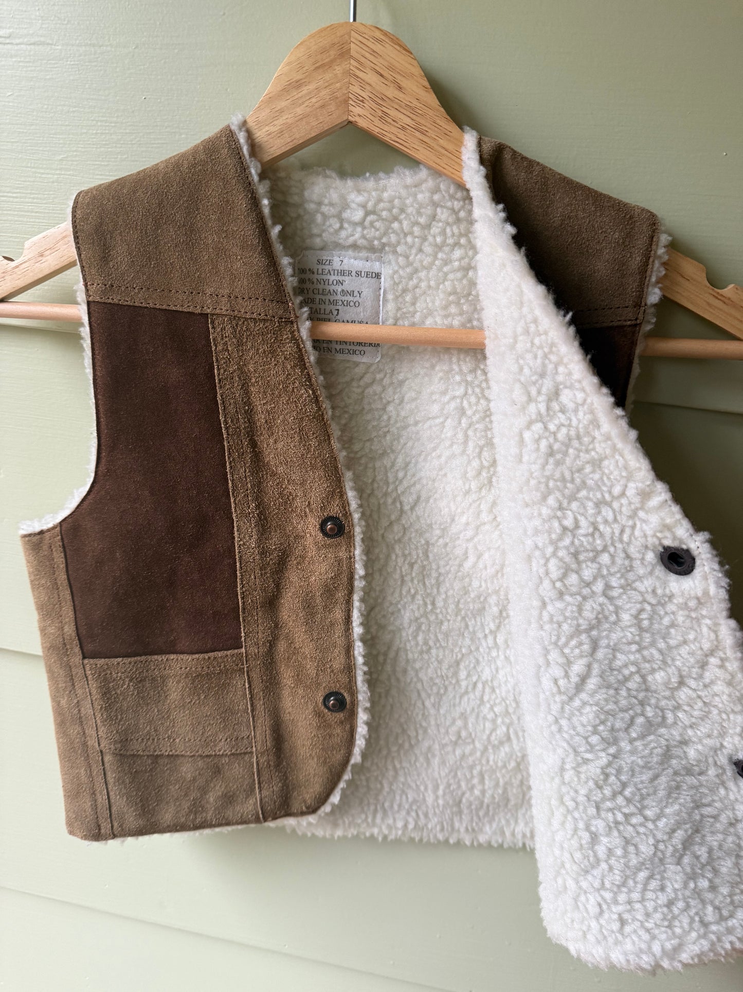 80's Kids Suede & Sherpa Vest (Size 7)