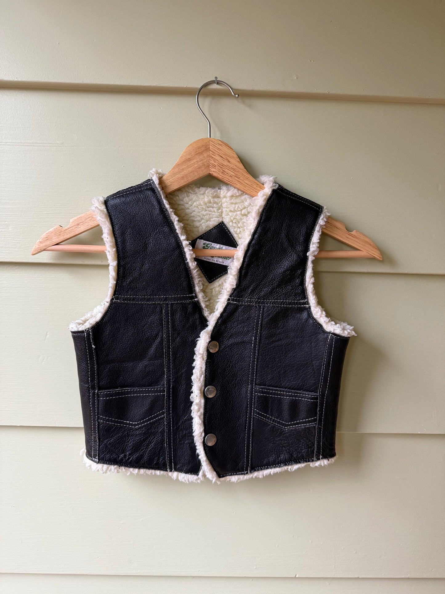 80's Kids Sherpa Leather Vest (Size 7)