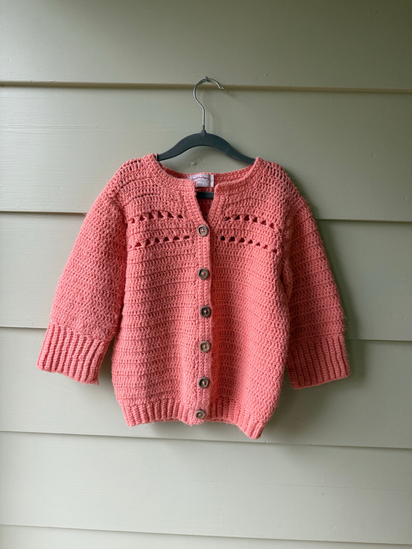 60's Kids Handmade Peach Wool Sweater (Size 10)