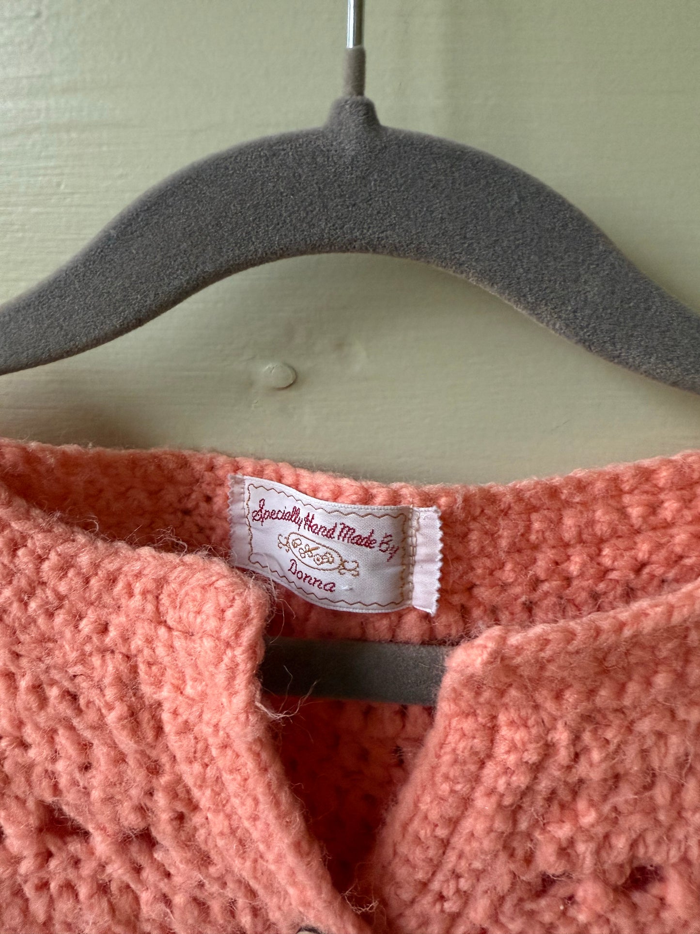 60's Kids Handmade Peach Wool Sweater (Size 10)