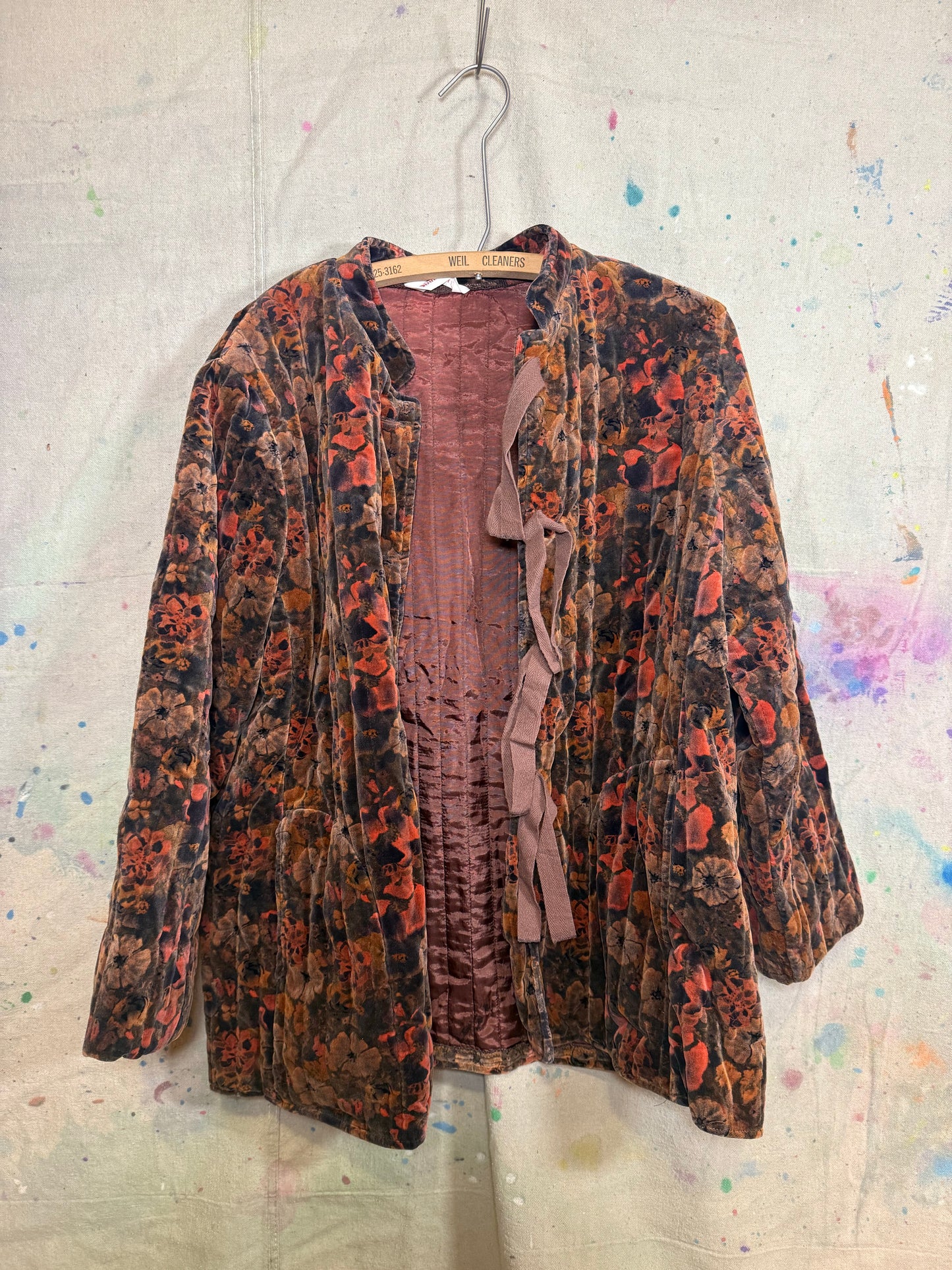 1970's Floral Velvet Tie-Front Jacket