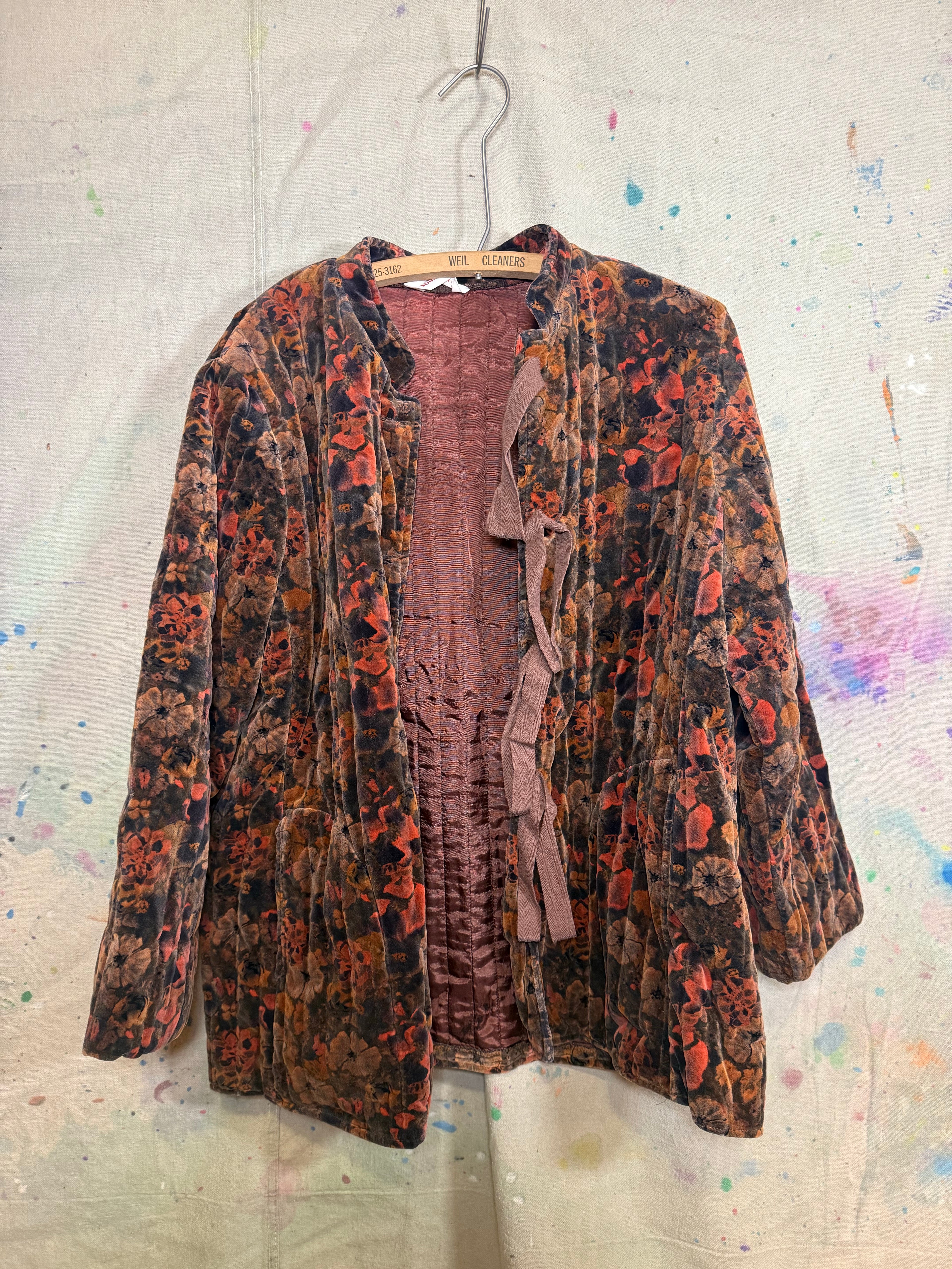 1970's Floral Velvet Tie-Front Jacket