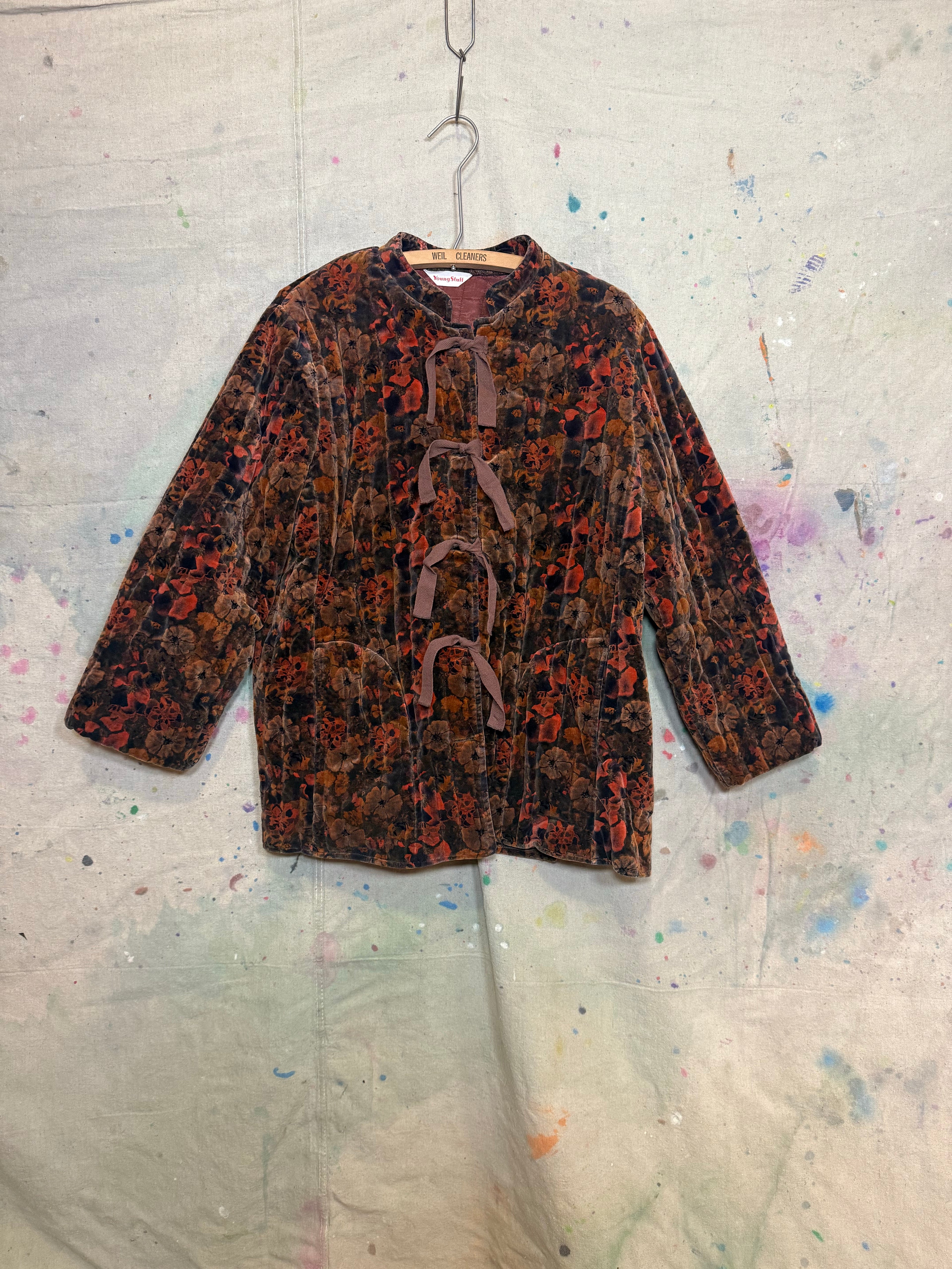 1970's Floral Velvet Tie-Front Jacket