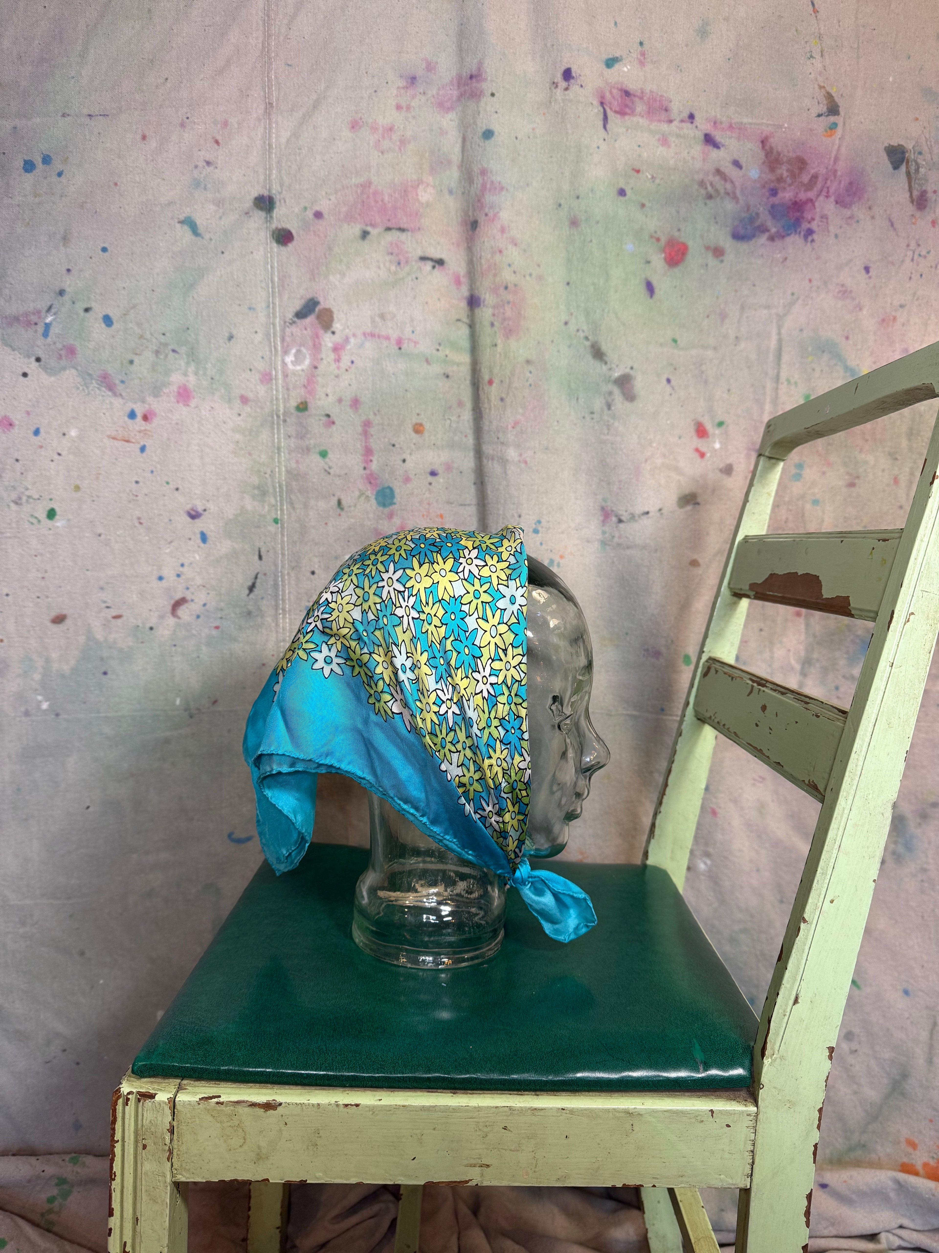 1970's Daisy Print Silk Scarf