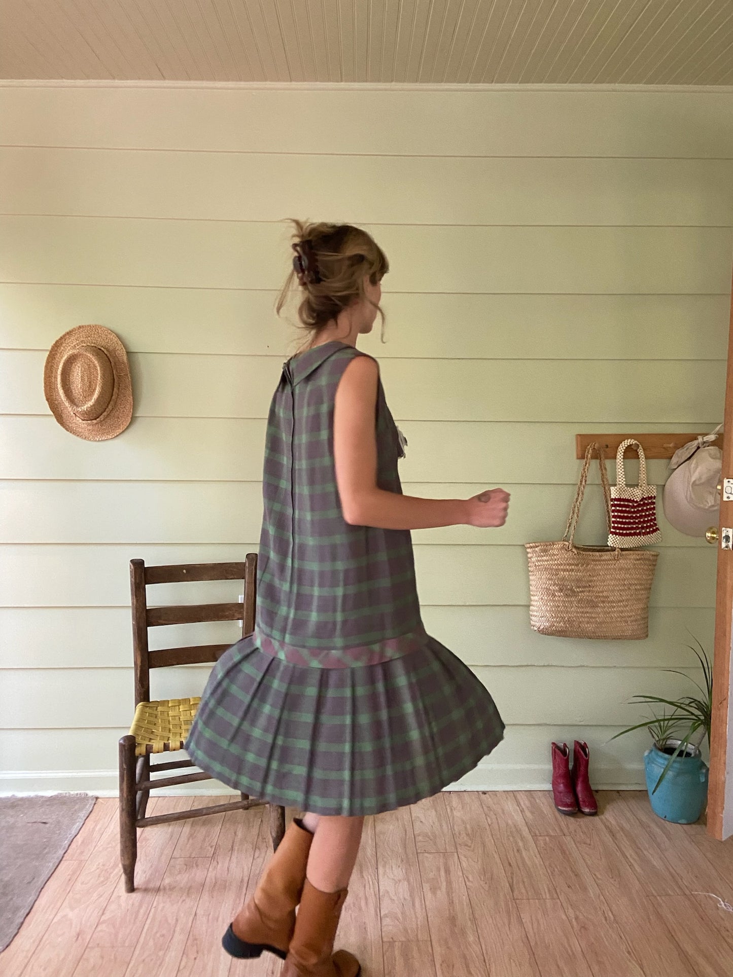 1960's Pleated Drop Waist Dress