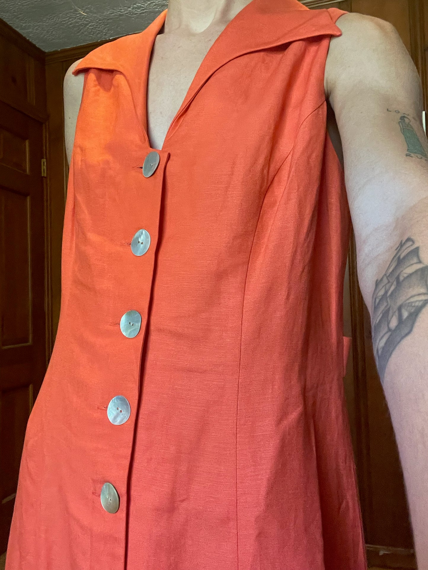 1990's Tangerine Linen Dress