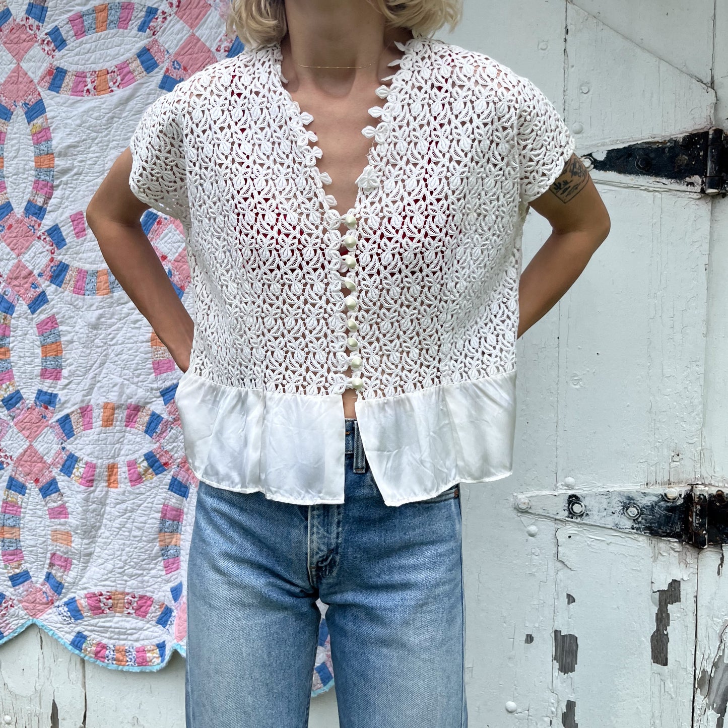 1970's Eyelet Lace Blouse