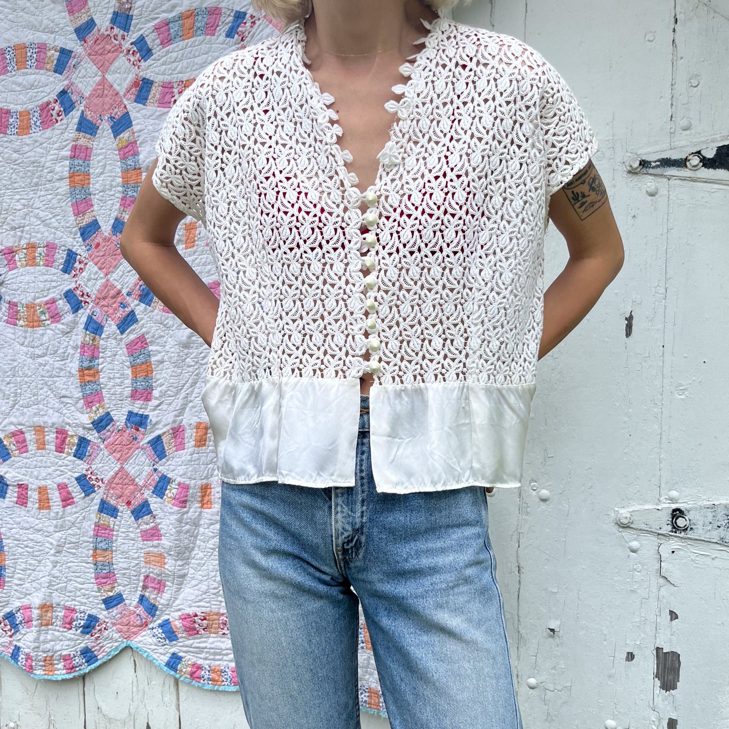 1970's Eyelet Lace Blouse