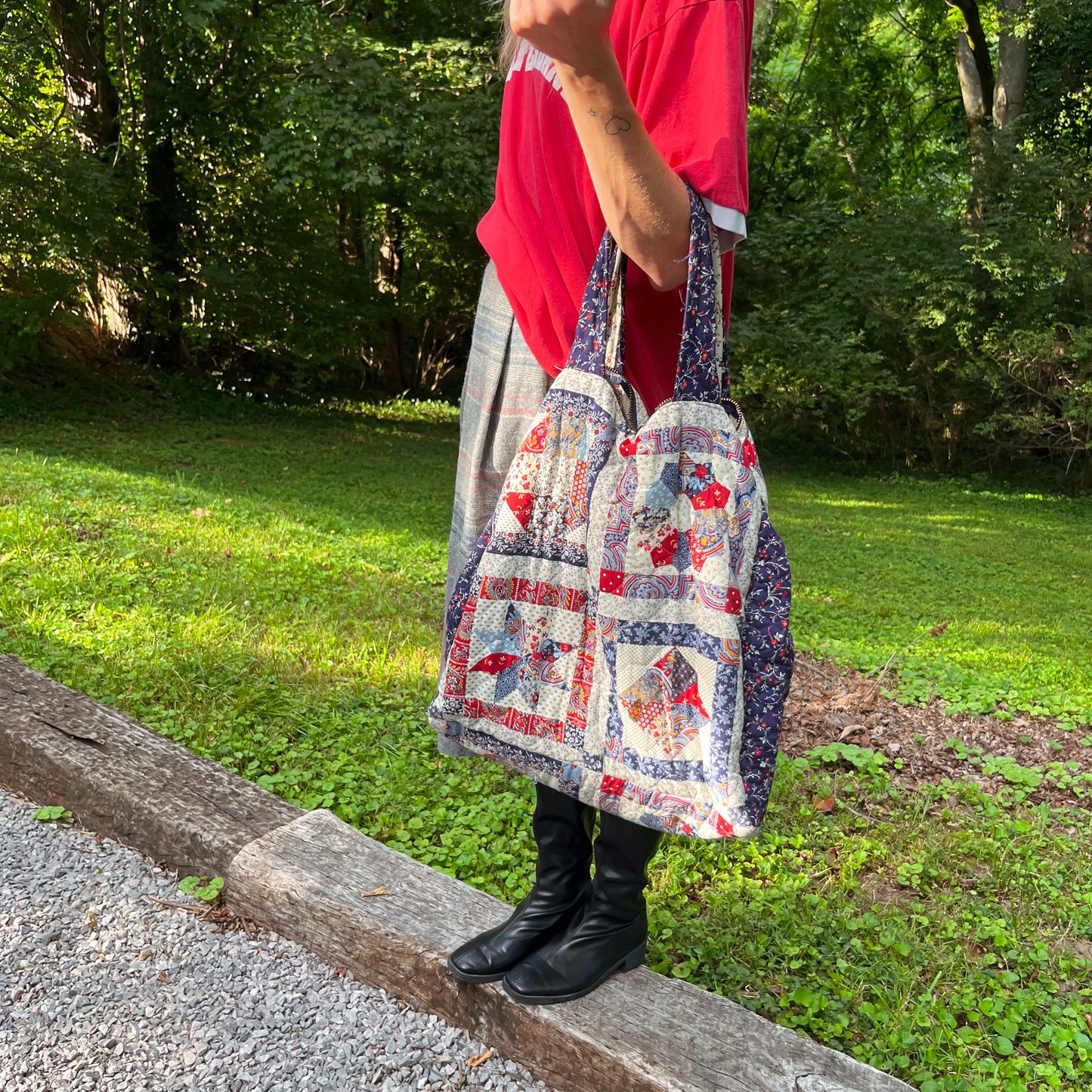 1980's Handmade Oversized Quilt Tote