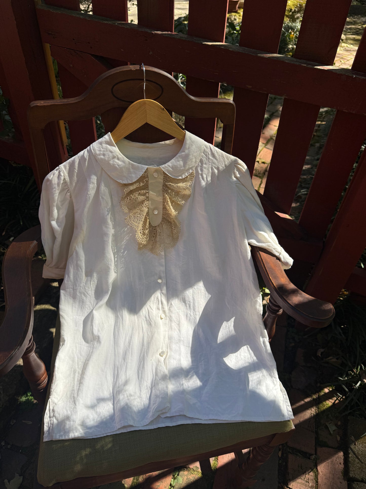 1940's Handmade Lace Button Up Linen Blouse