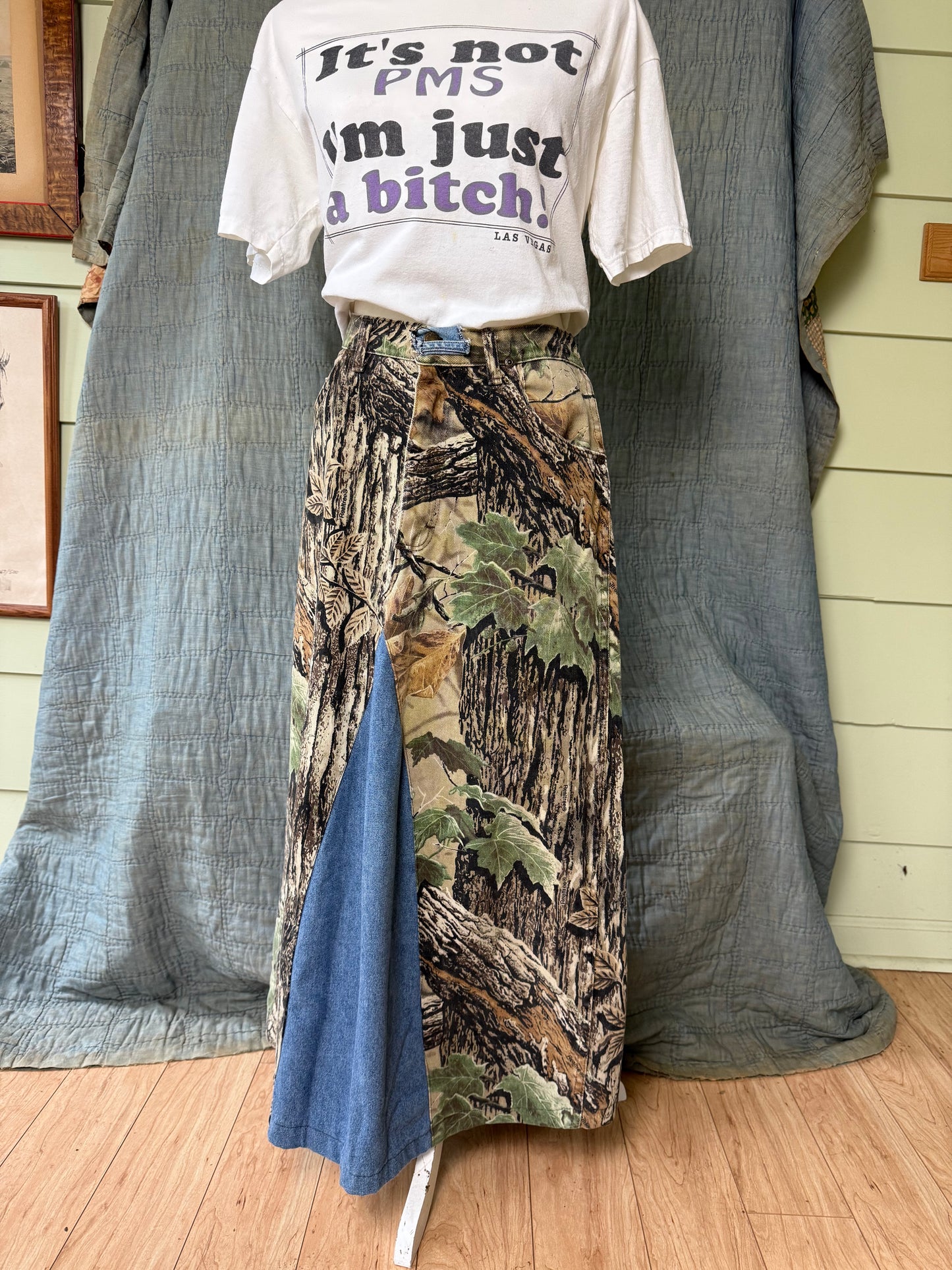 90's Handmade Upcycled Camo Denim Skirt