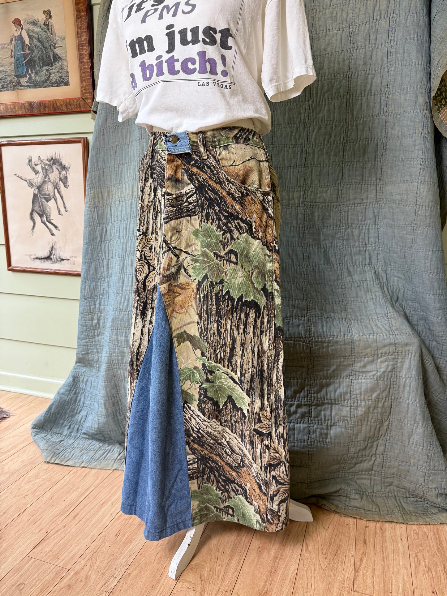 90's Handmade Upcycled Camo Denim Skirt