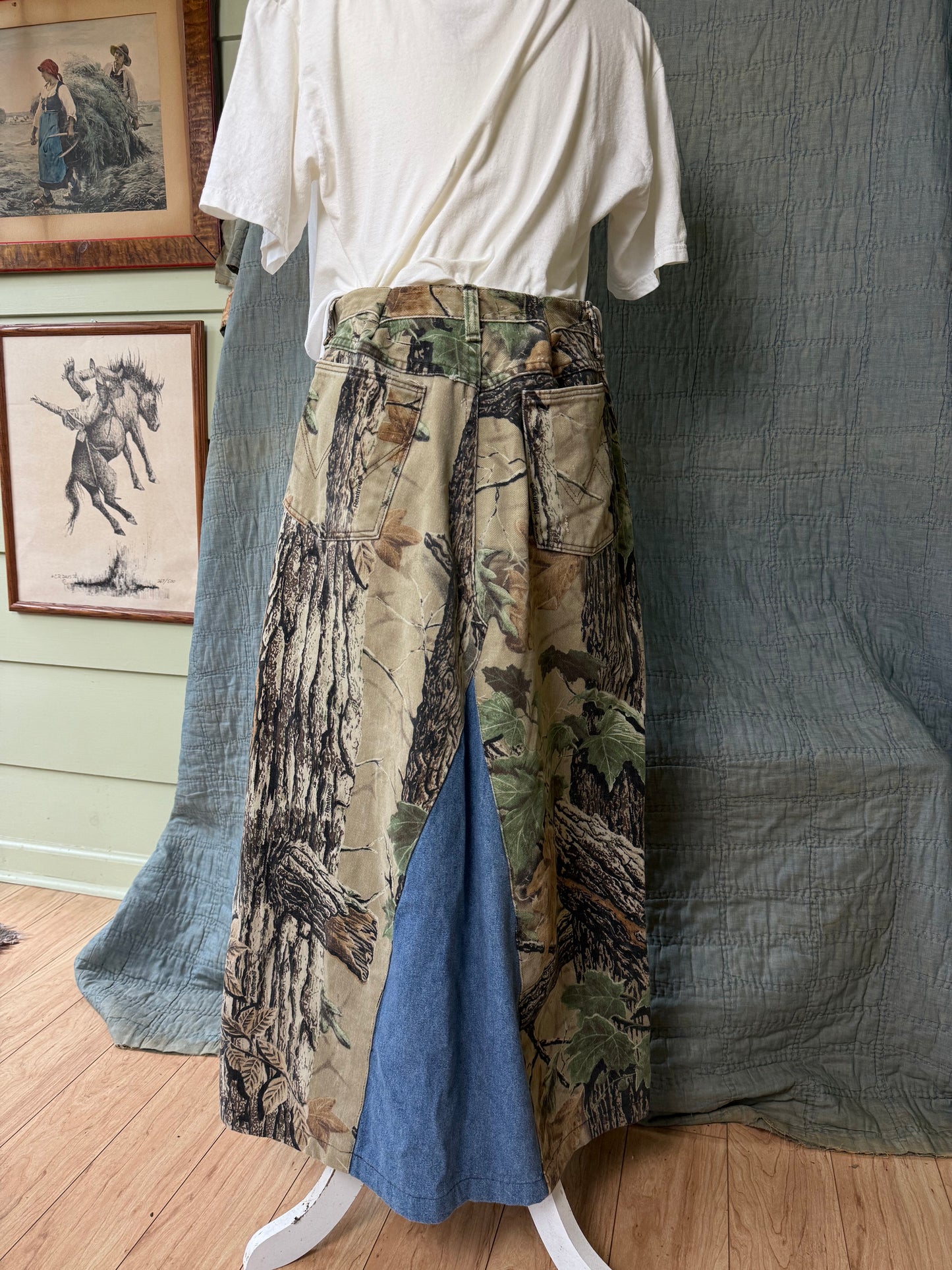 90's Handmade Upcycled Camo Denim Skirt