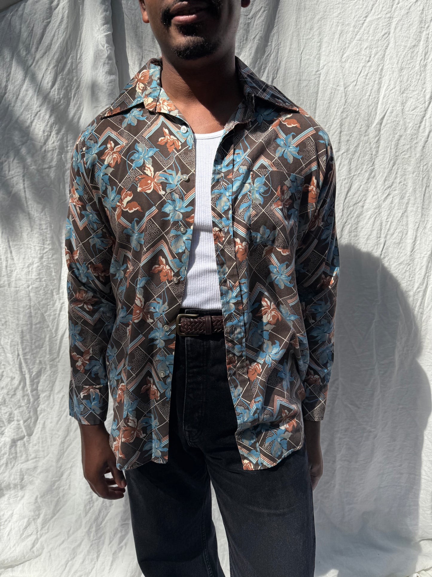 1970's Floral Print Button Down