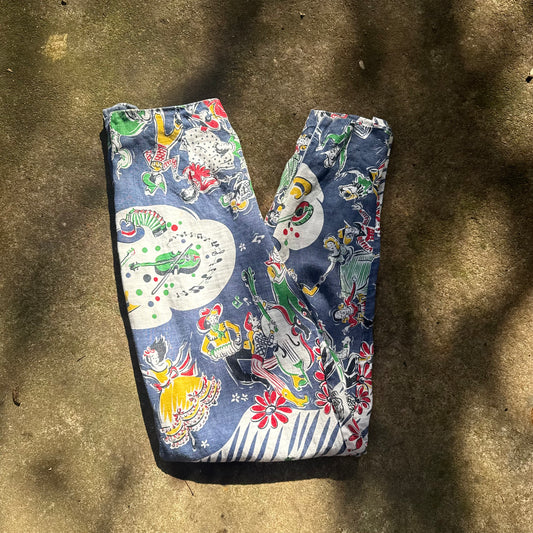 1980's  Linen DKNY Novelty Western Print Pants