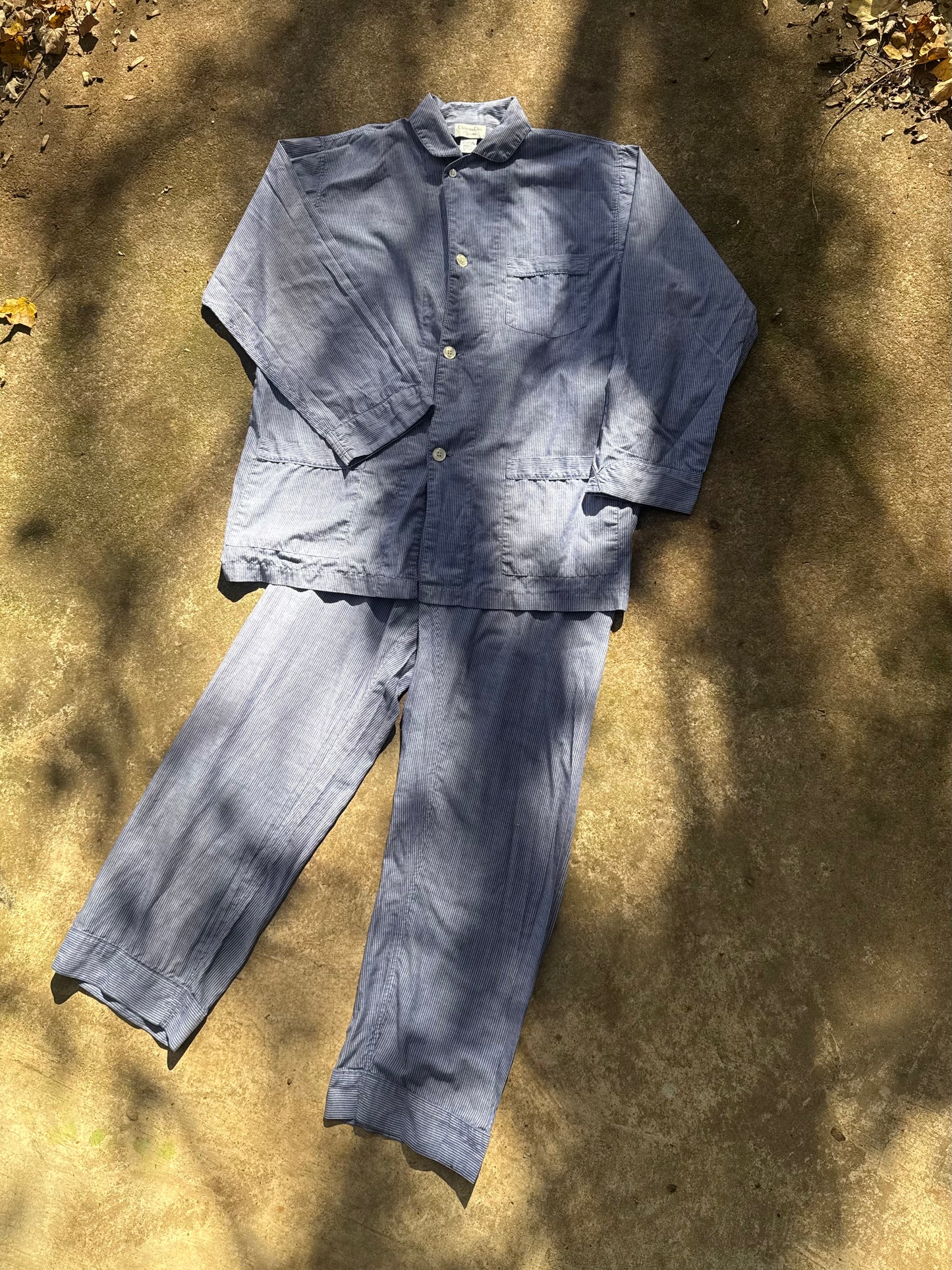 1970's Christian Dior Men's Blue Stripe Pajama Set