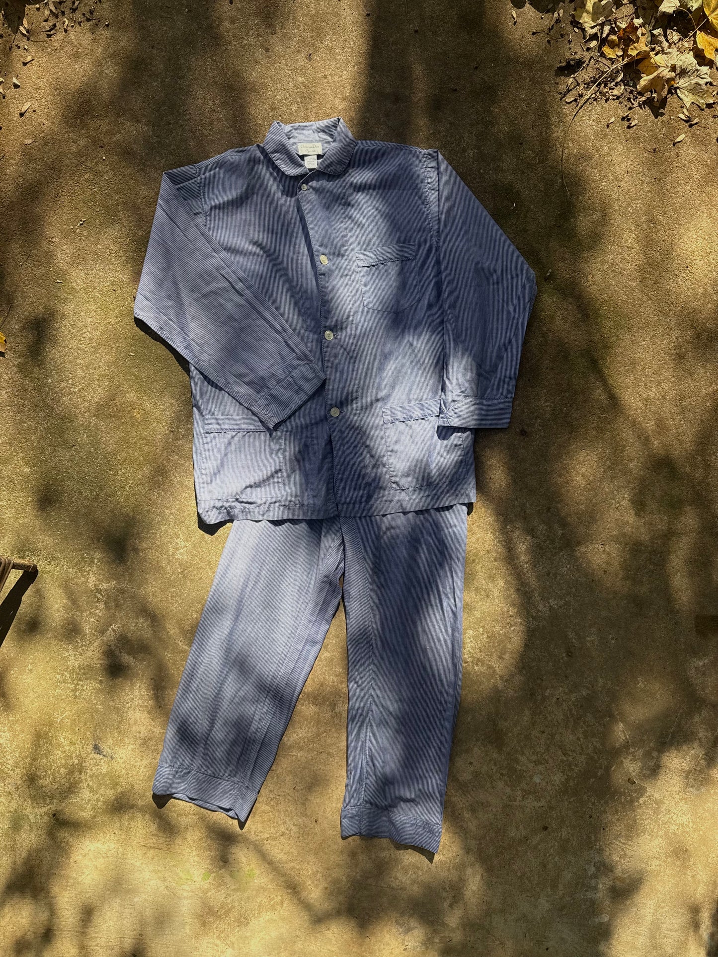 1970's Christian Dior Men's Blue Stripe Pajama Set