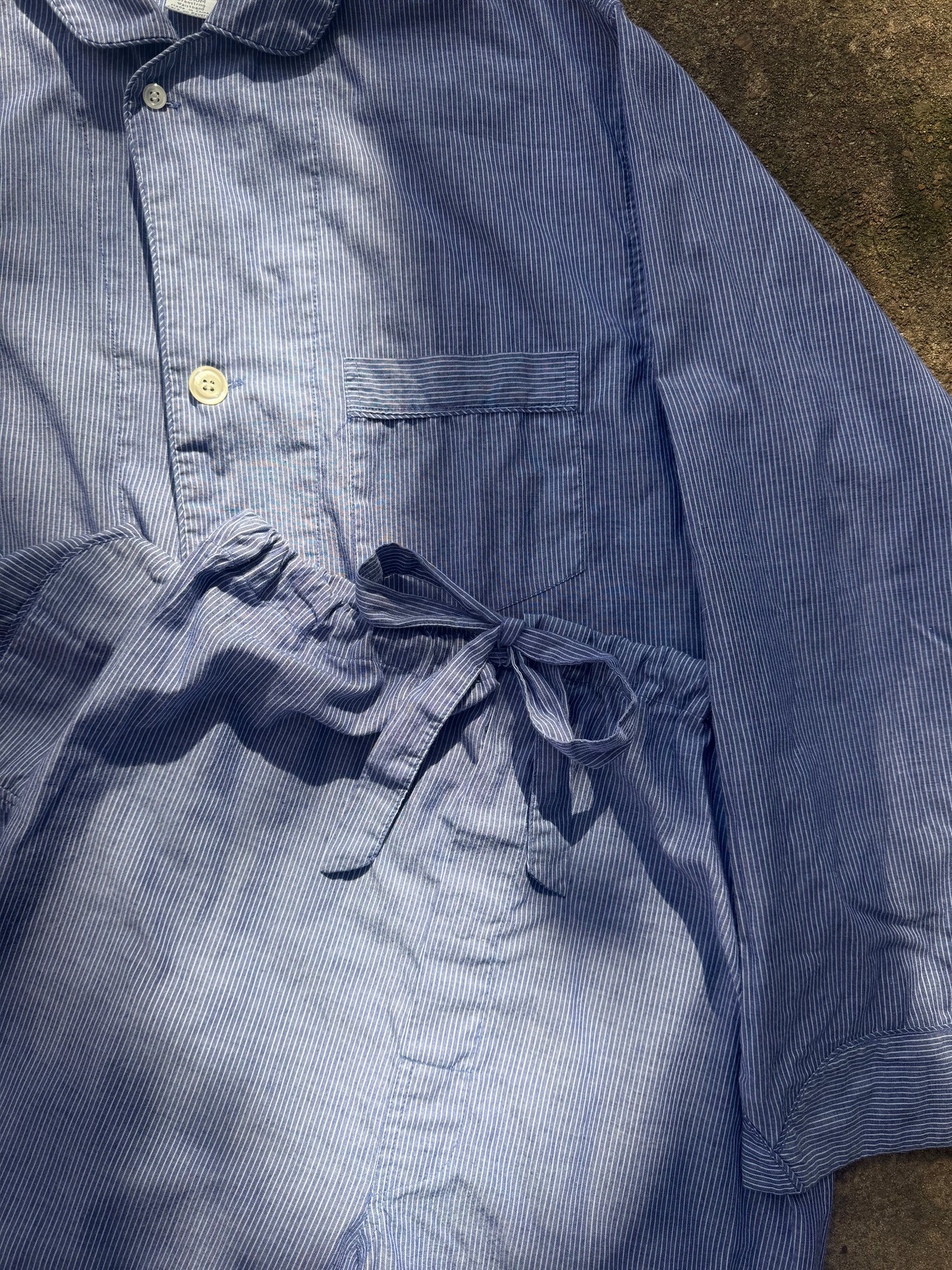 1970's Christian Dior Men's Blue Stripe Pajama Set