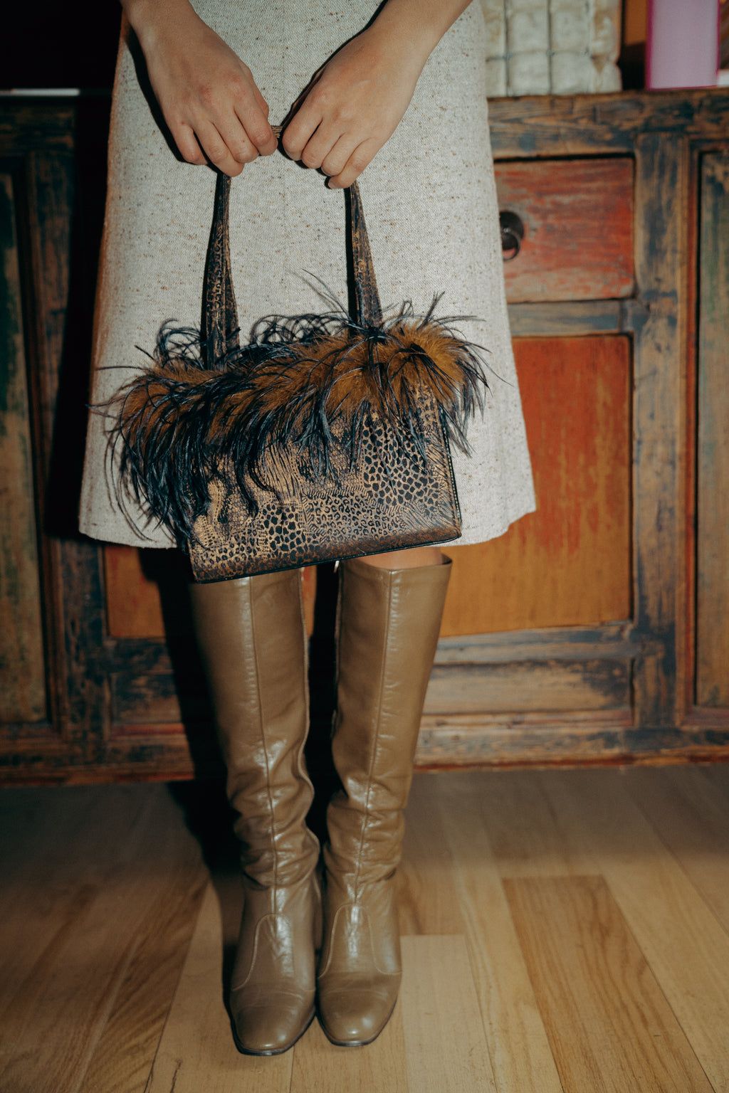 Y2K Feather Trim Hard Body Purse