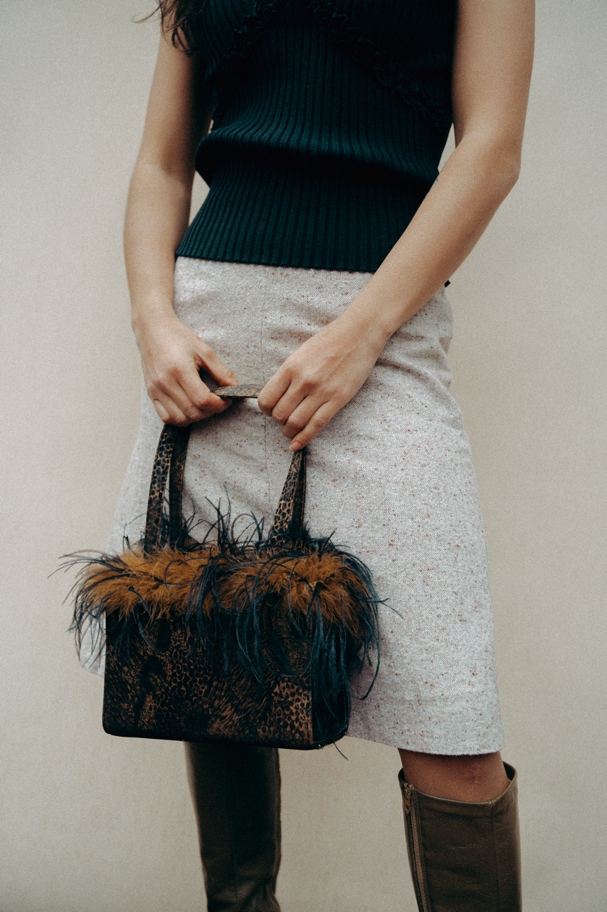 Y2K Feather Trim Hard Body Purse