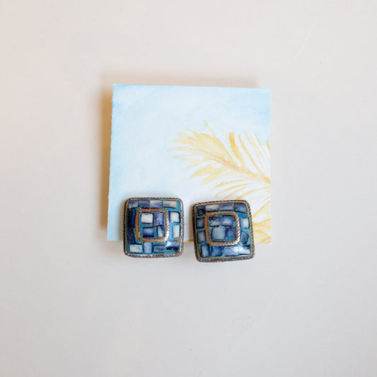 1980's Mosaic Clip On Earrings