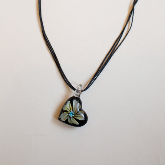 1990's Glass Blown Heart Pendant Necklace