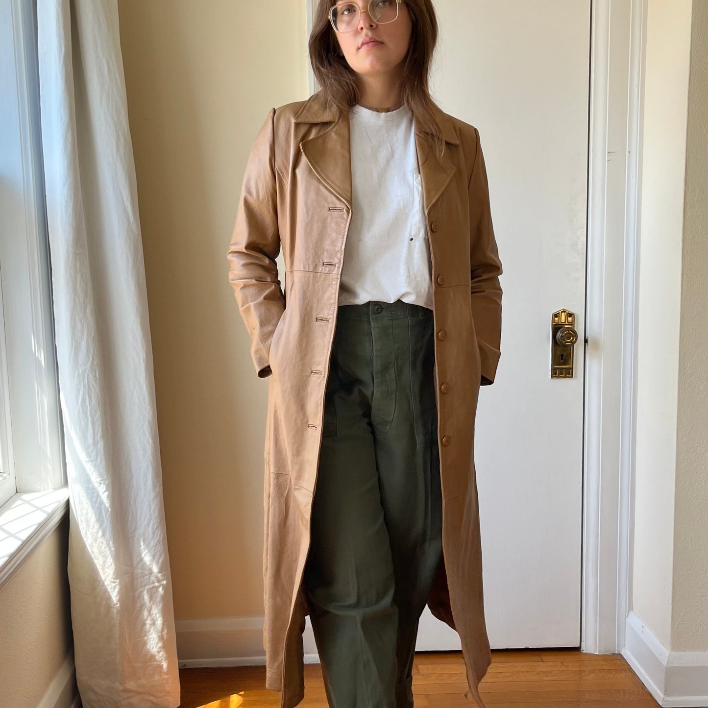 1980's Tan Leather Trench