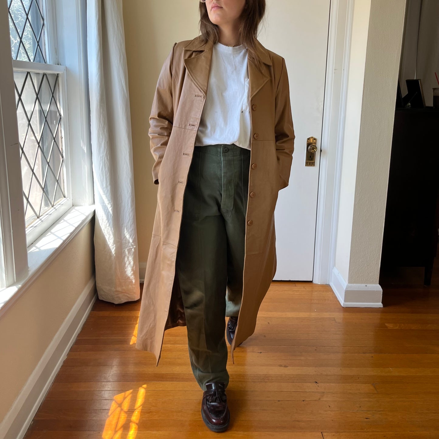 1980's Tan Leather Trench