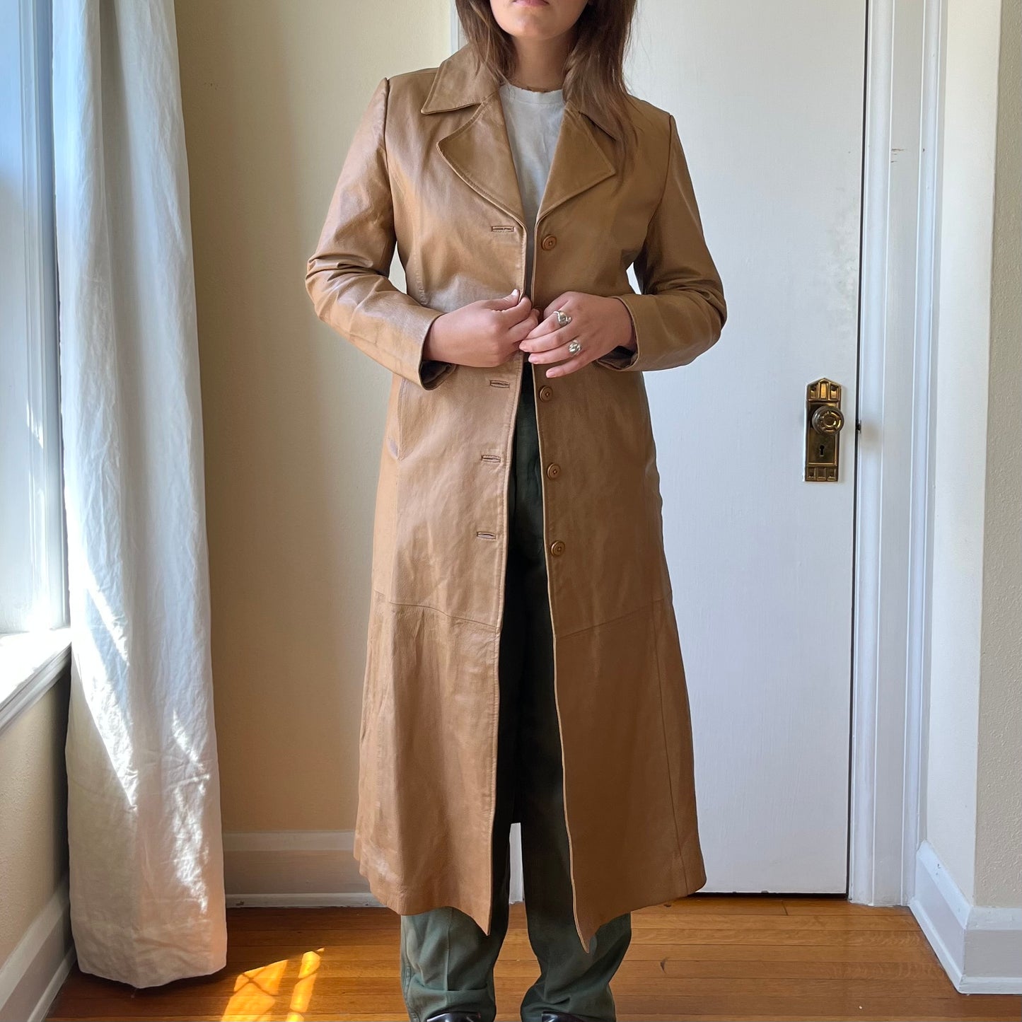 1980's Tan Leather Trench