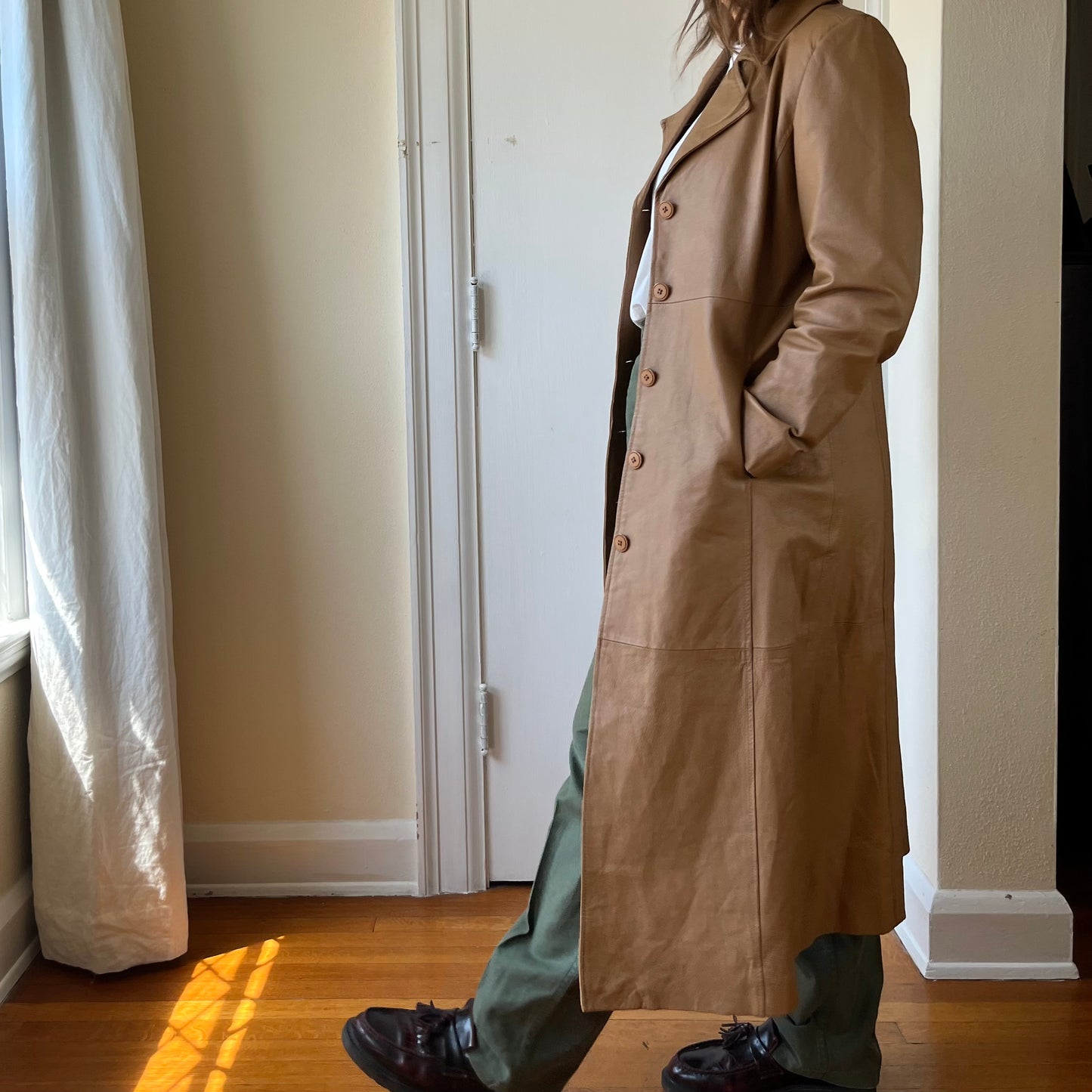 1980's Tan Leather Trench