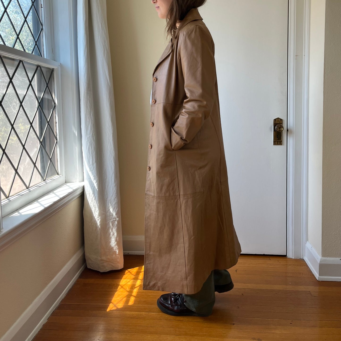 1980's Tan Leather Trench