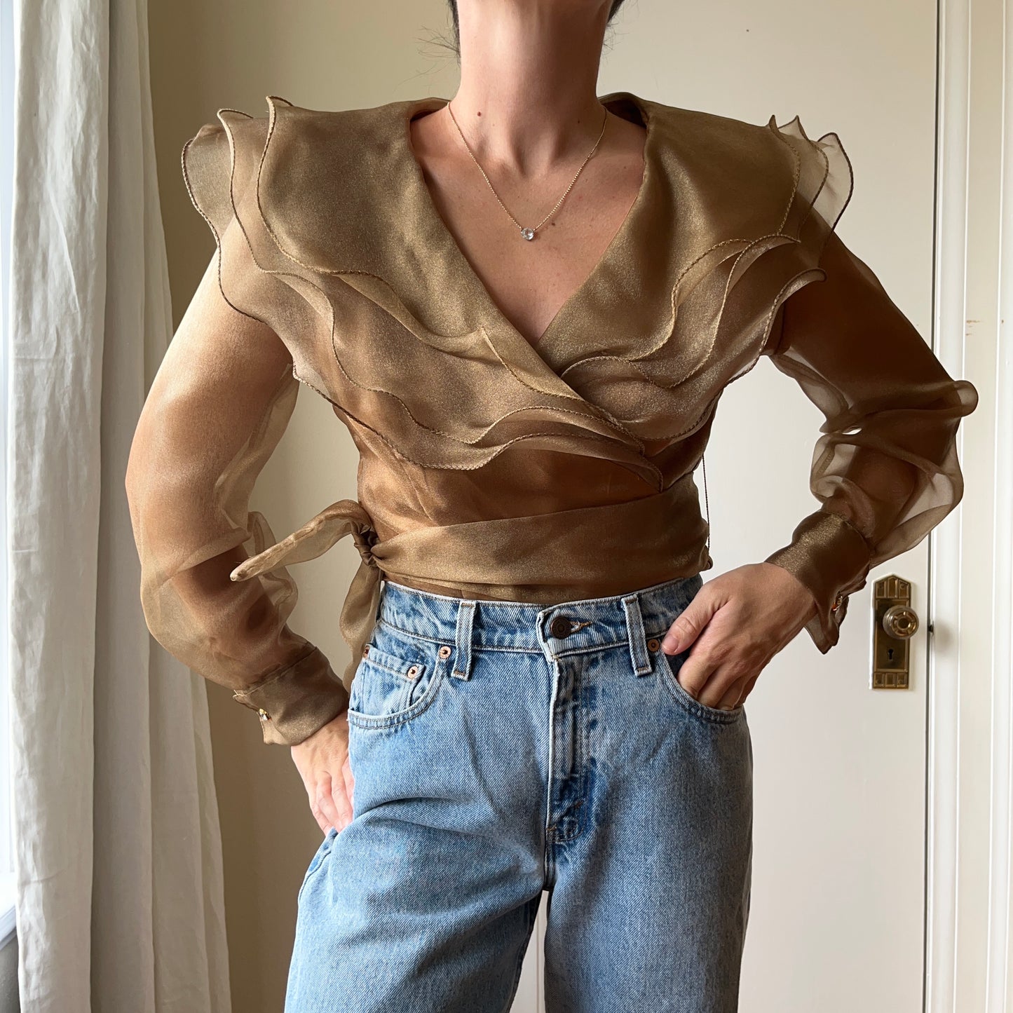 1990's Gold Chiffon Top