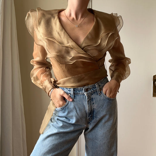 1990's Gold Chiffon Top